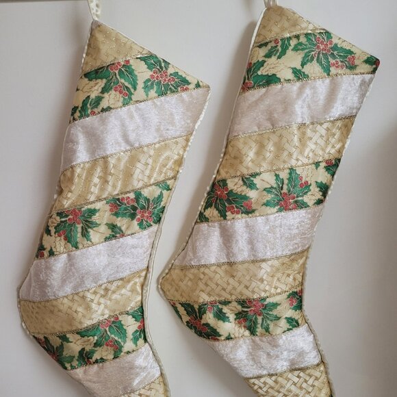 Quilted Metallic Handmade Christmas Stocking, Rustic‎ Nordic Hygge Yule Holiday - Picture 2 of 5